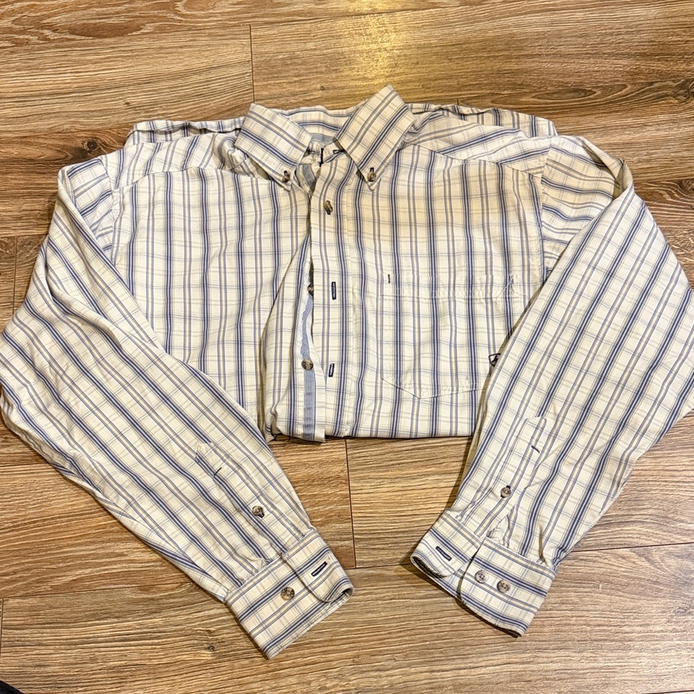 Ariat Men's Blue and White Striped Button Down Shirt